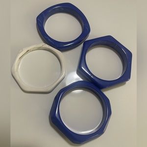 COPY - 4 Sassy Jones Vintage Bangles, 3 blue and one  whitish-gray